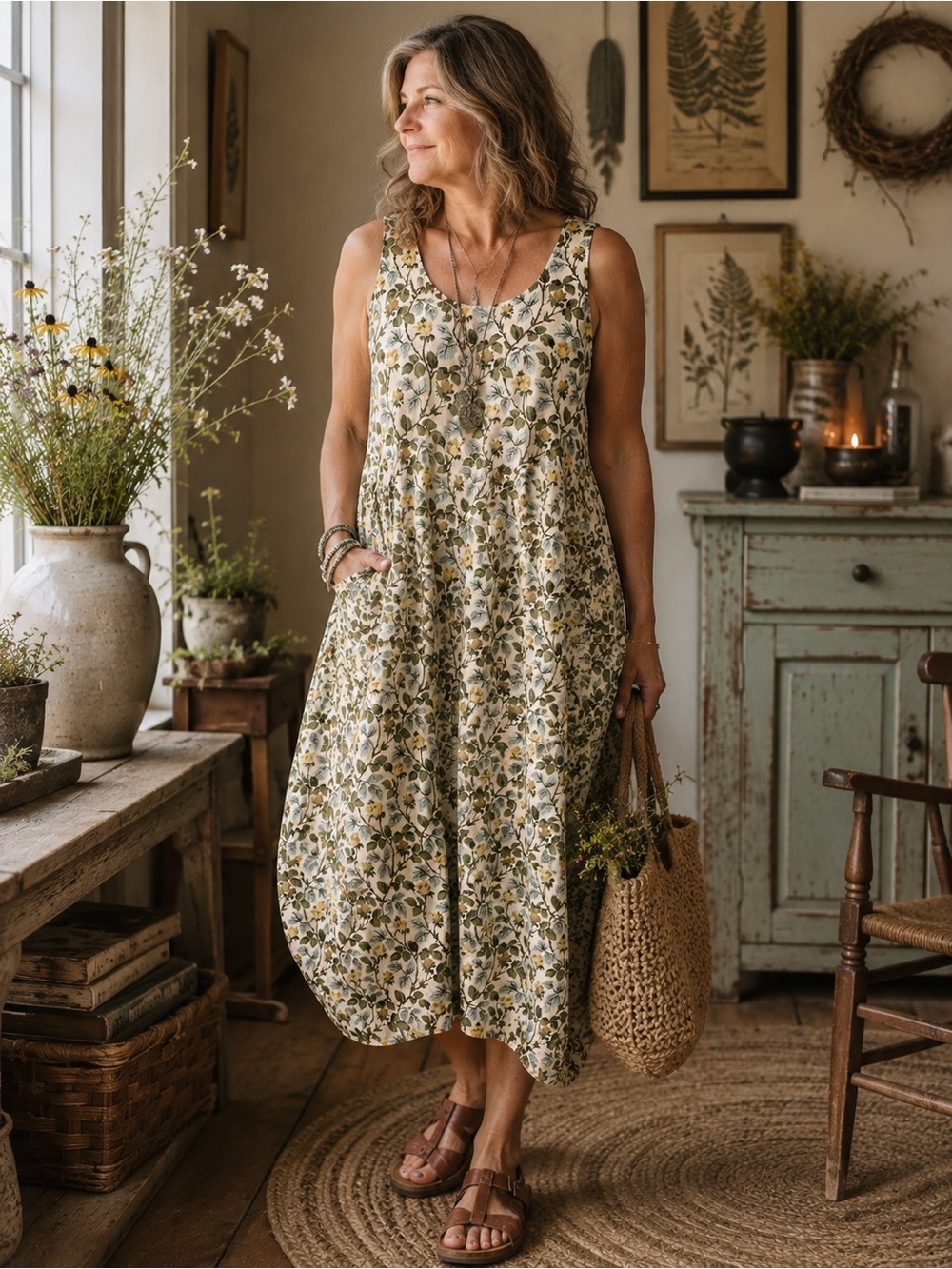 Tulip Cotton Yellow Rose Bubble Dress XS Cottagecore Boho Lagenlook Midi
